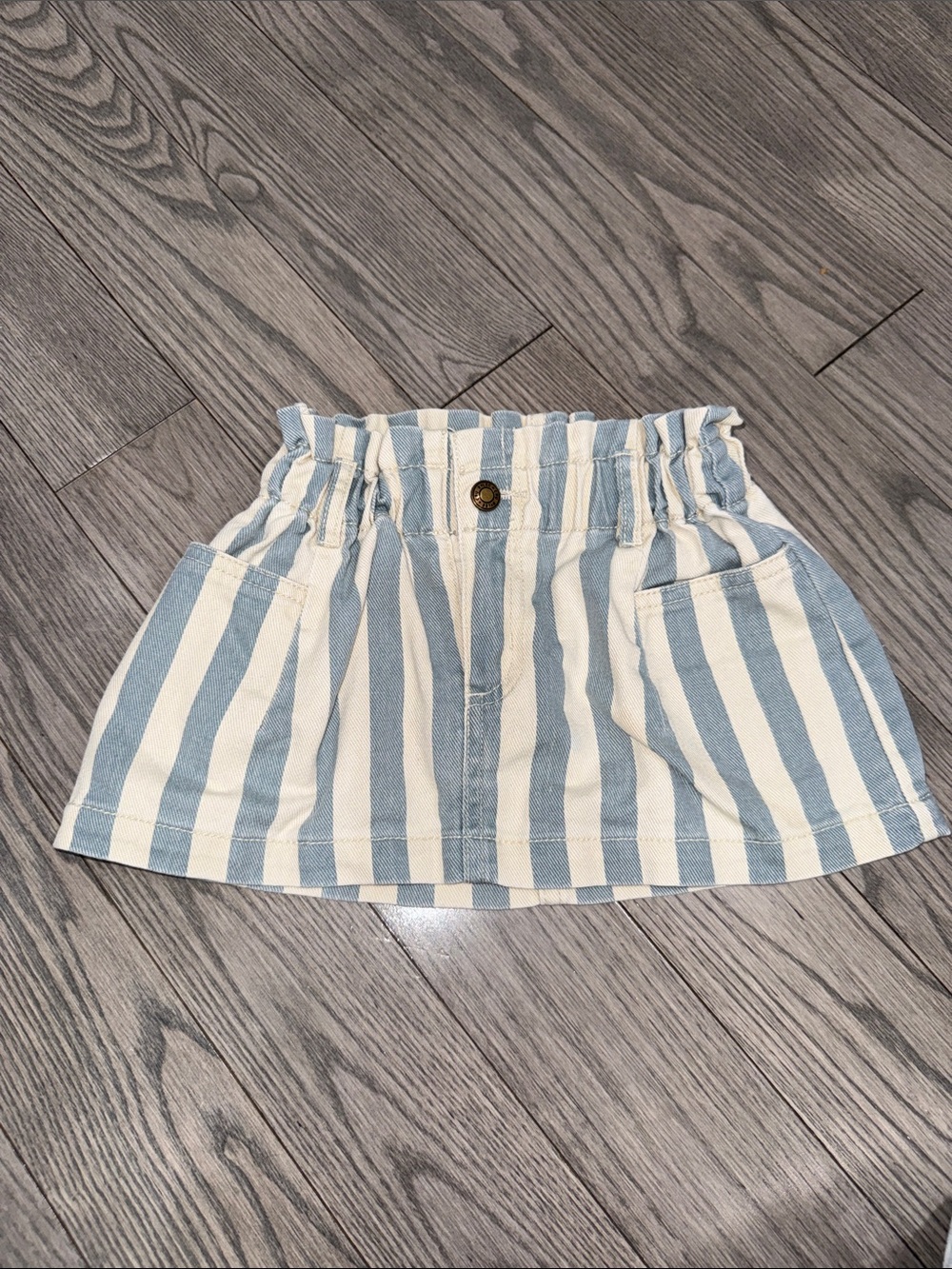 Girls Blue and White Striped Paperbag Waist Skirt